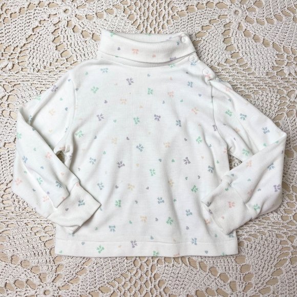 Vintage 1980s Cradle Crowd Baby Girl 24 Months Hearts Bows Turtleneck Tee Shirt - Picture 1 of 3